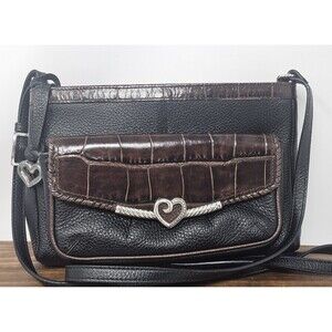 Brighton Womens Leather Crossbody Bag Wallet Organizer Purse Black Brown Charm